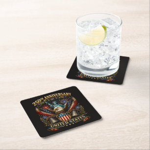 United States 250th Anniversary Patriotic Eagle Square Paper Coaster