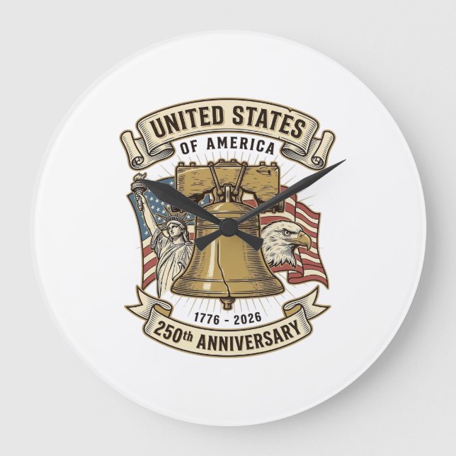 United States 250th Anniversary Patriotic Vector D Large Clock (Front)