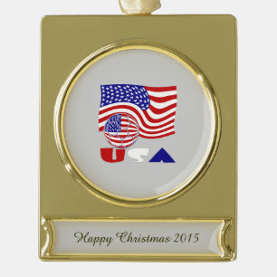 United States America Flag USA Soccer Ball Golden Gold Plated Banner Ornament