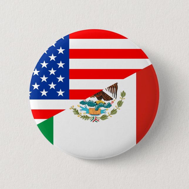 united states america mexico half flag usa country 6 cm round badge (Front)