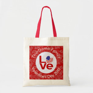 United States America Red LOVE Flag Personalised Tote Bag