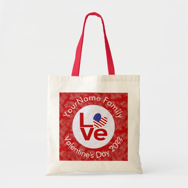 United States America Red LOVE Flag Personalised  Tote Bag (Front)