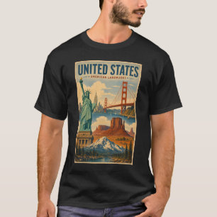 United States American Landmarks Illustration T-Shirt