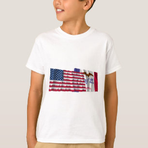 United States and Iowa Waving Flags T-Shirt