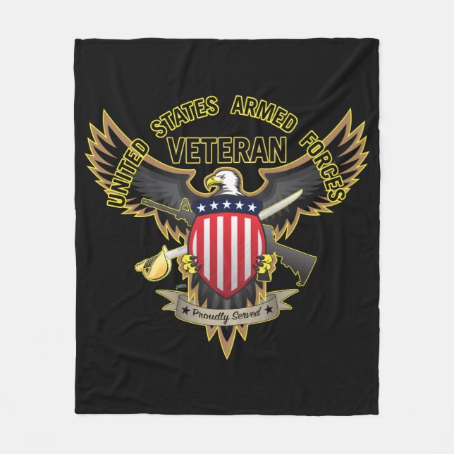 United States Armed Forces Veteran, Proudly Served Fleece Blanket (Front)