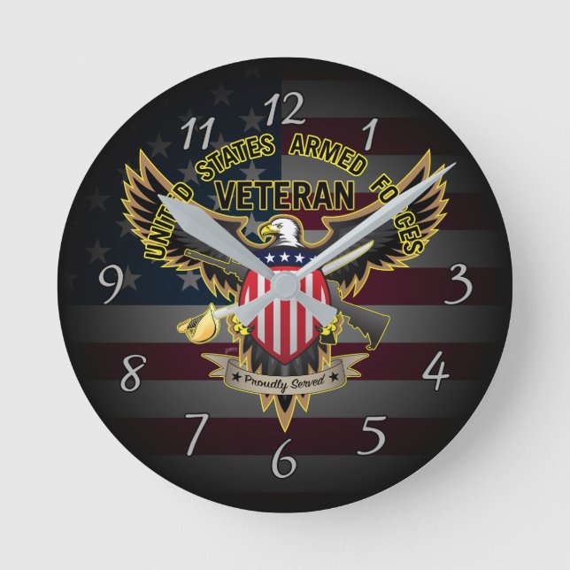 United States Armed Forces Veteran, Proudly Served Round Clock (Front)