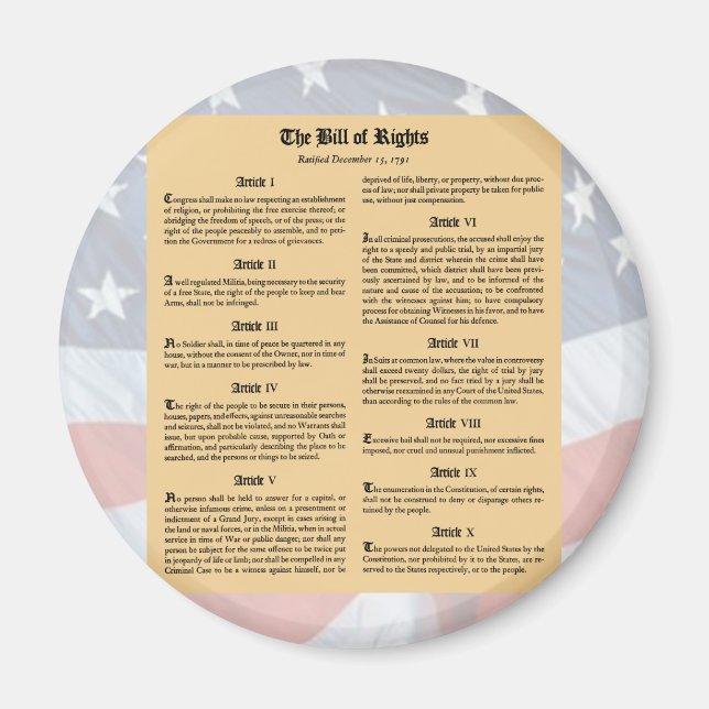 United States Bill of Rights Magnet (Front)