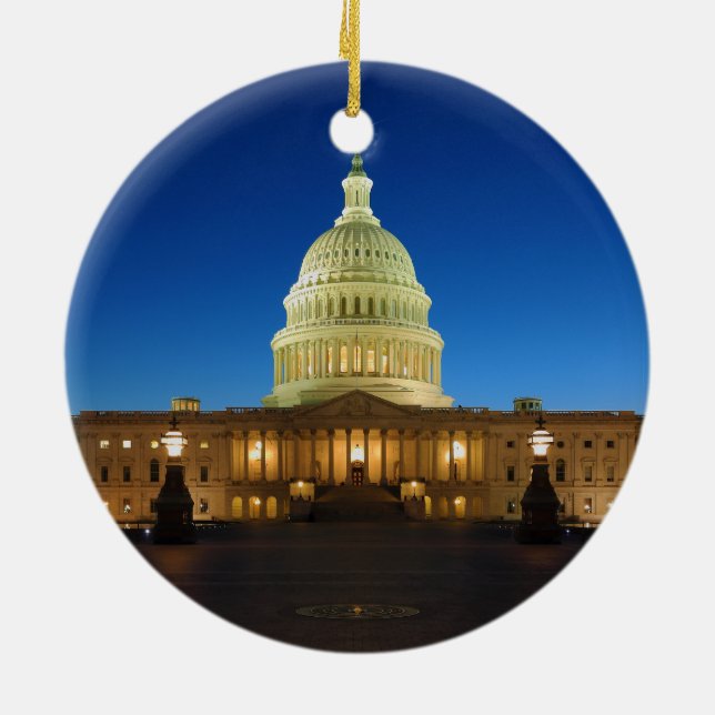 United States Capitol Building at Dusk Ceramic Tree Decoration (Back)