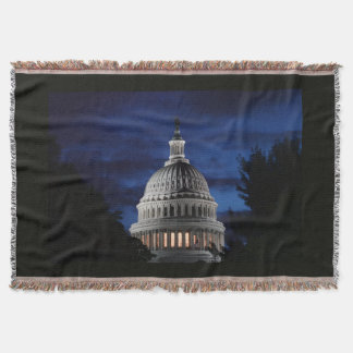 United States Capitol Building at Night Throw Blanket