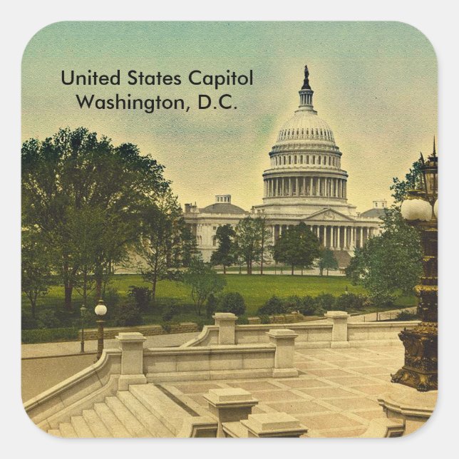 United States Capitol from Library Steps Date 1898 Square Sticker (Front)