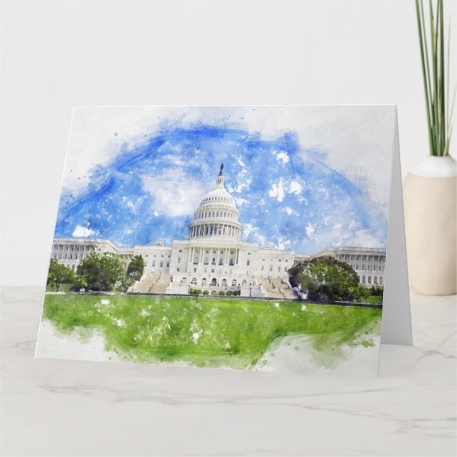 United States Capitol in Washington DC Pastel Draw Thank You Card (Front)