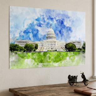 United States Capitol in Washington DC Watercolor Poster