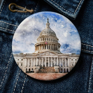 United States Capitol Pastel Drawing Washington DC 6 Cm Round Badge