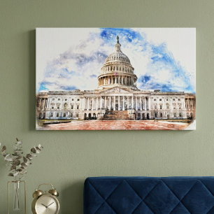 United States Capitol Pastel Drawing Washington DC Canvas Print