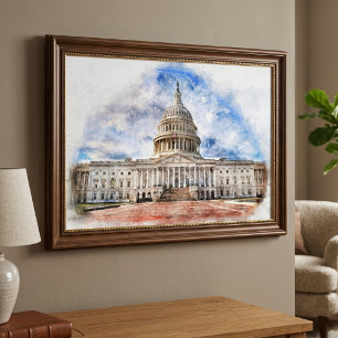 United States Capitol Pastel Drawing Washington DC Photo Print