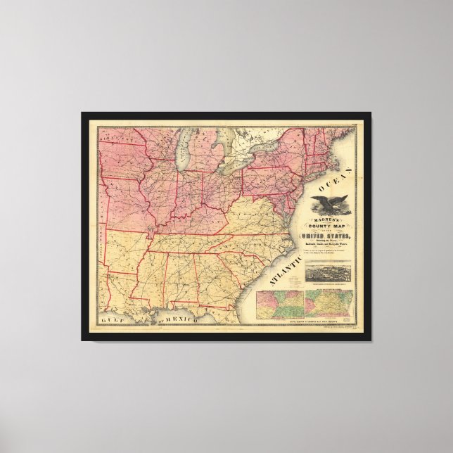 United States Civil War Map by Charles Magnus 1862 Canvas Print (Front)