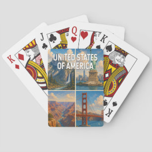 United States Collage Illustration Travel Art Playing Cards