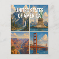 United States Collage Illustration Travel Art