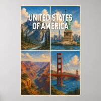 United States Collage Illustration Travel Art