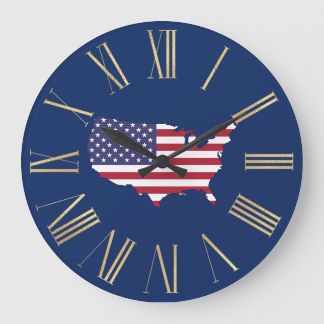 United States Flag and Map Outline Large Clock (Front)