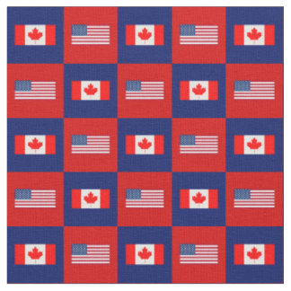 United States Flag, Canada Flag on Blue and Red 2” Fabric