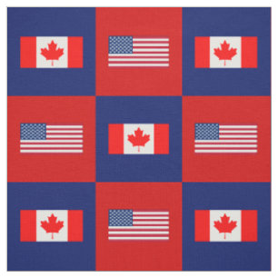 United States Flag, Canada Flag on Blue and Red Fabric