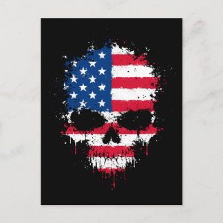 United States Flag Dripping Splatter Skull Postcard
