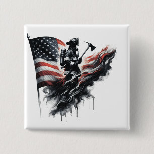 United States Flag. Firefighter 15 Cm Square Badge