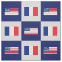 United States Flag, France Flag on Blue & Lt Grey
