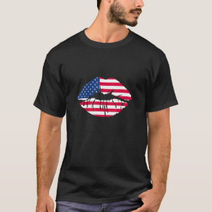 United States Flag Girls Lips America T-Shirt