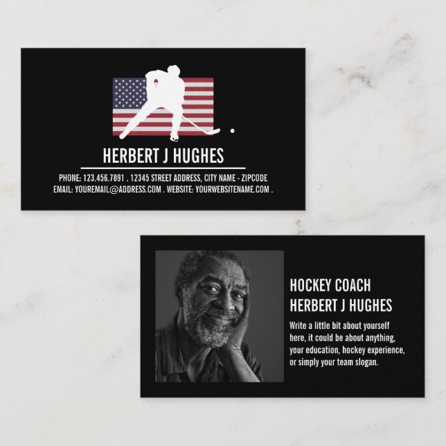United States Flag, Hockey Player, Hockey Coach Business Card (Front/Back)