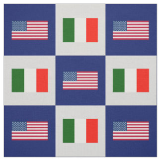 United States Flag, Italy Flag on Blue & Lt Grey Fabric