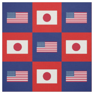 United States Flag, Japan Flag on Blue & Red Fabric