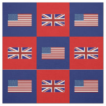 United States Flag, UK Flag on Blue and Red
