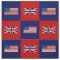 United States Flag, UK Flag on Blue and Red