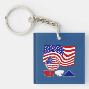 United States Flag USA Soccer Ball Blue Background Key Ring