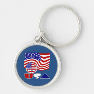 United States Flag USA Soccer Ball Blue Background Key Ring