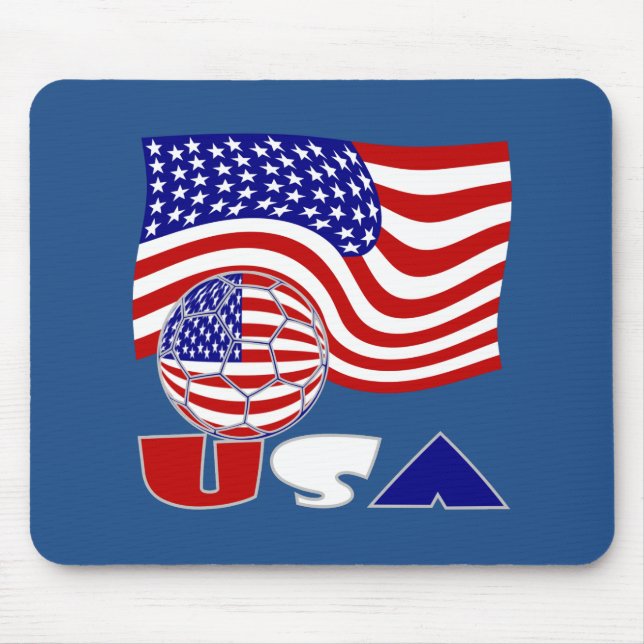 United States Flag USA Soccer Ball Blue Background Mouse Pad (Front)