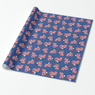 United States Flag USA Soccer Ball Blue Background Wrapping Paper