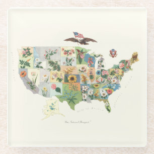 United States Flower Map - Our National Bouquet Glass Coaster