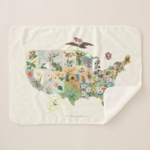 United States Flower Map - Our National Bouquet Sherpa Blanket