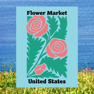 United States Flower Market Pink Rose Floral Postcard