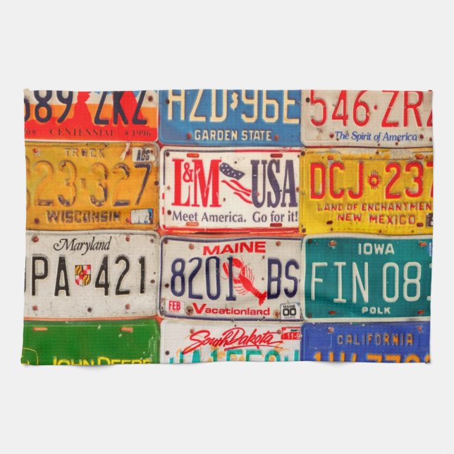 United States License Plates Art America Tea Towel (Horizontal)