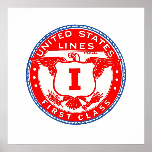 United States Lines First Class Label Poster (Front)