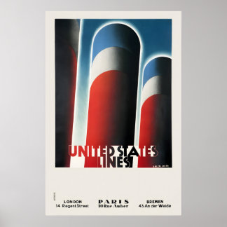 United States Lines Vintage Travel Poster  Classic