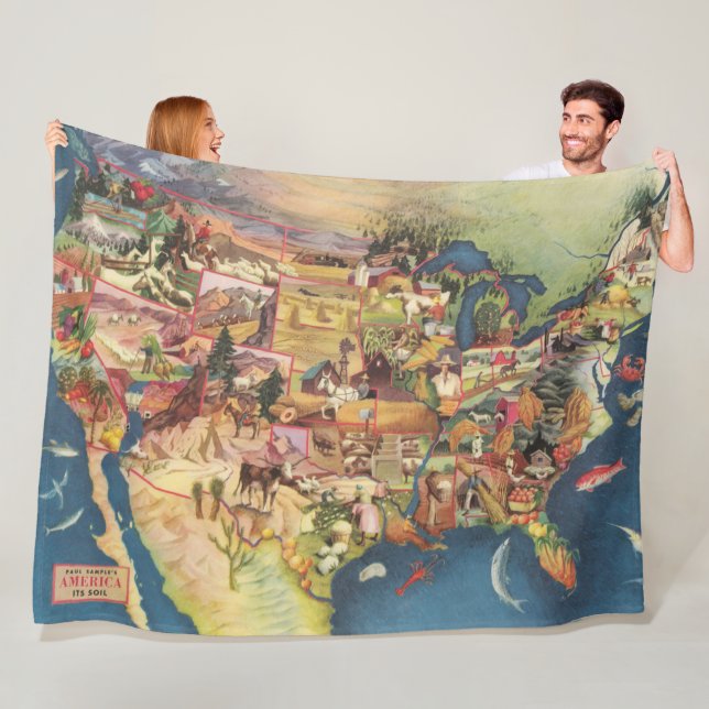 United States Map - American Farming & Agriculture Fleece Blanket (In Situ)