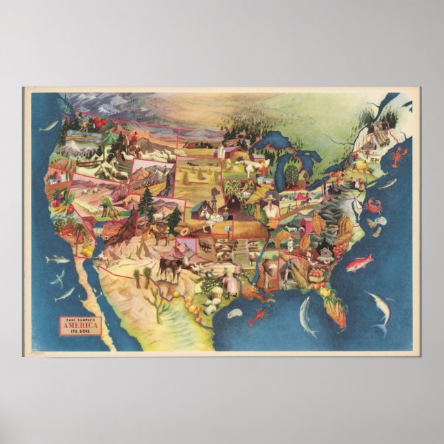 United States Map - American Farming & Agriculture Poster (Front)