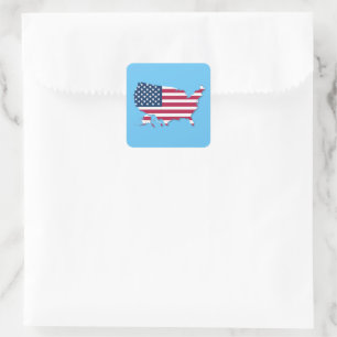 United States Map and Flag Red White Blue Square Sticker