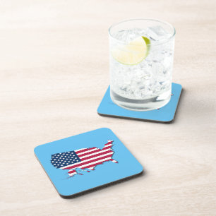 United States Map and Flag White Red Blue Coaster