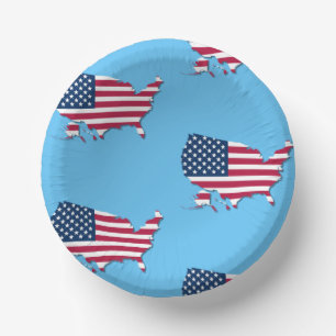 United States Map and Flag White Red Blue Pattern Paper Plate
